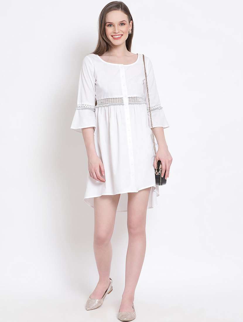 bell sleeved solid a-line dress - 18204223 - Standard Image - 3