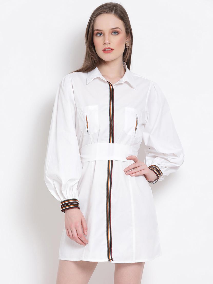 tie back solid shirt dress