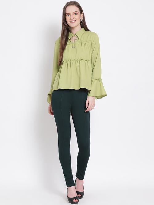 tie up neck top with solid trouser - 18204332 - Standard Image - 0