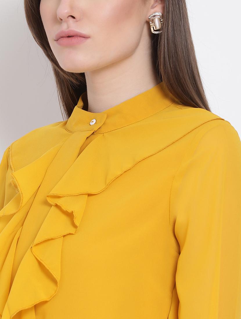 women's ruffle mandarin neck top - 18204937 - Standard Image - 5