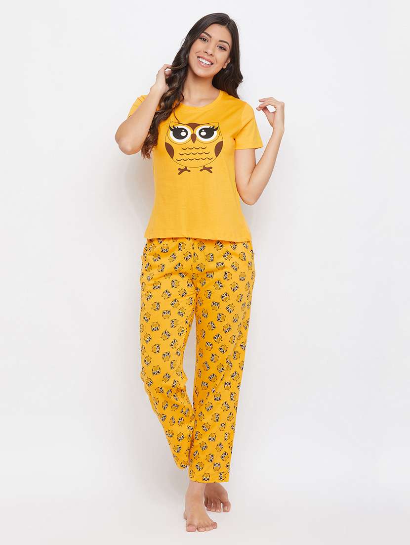 round neck printed nightwear pajama set 