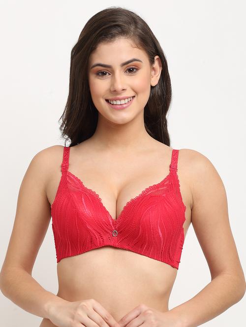 red laced plunge bra - 18205234 - Standard Image - 0
