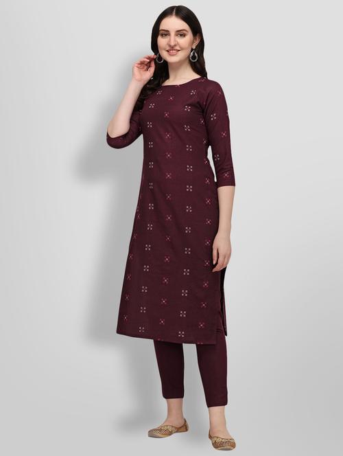 maroon cotton blend straight kurta - 18205616 - Standard Image - 0