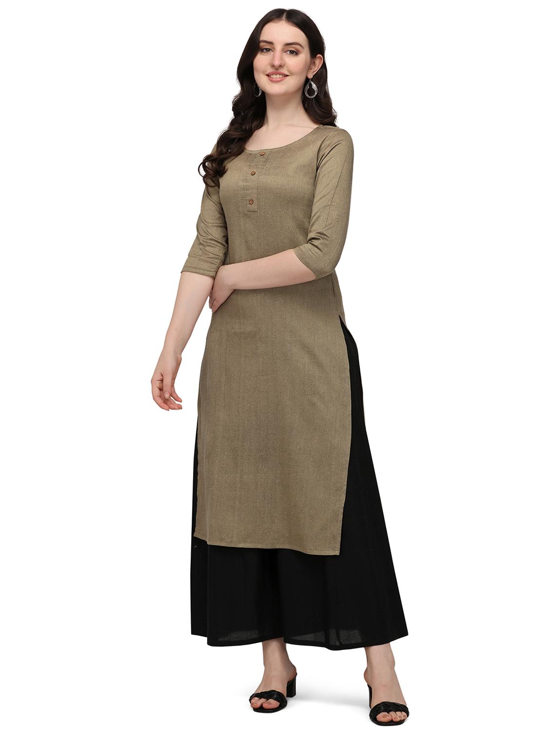 beige cotton blend straight kurta - 18205625 - Zoom Image - 0
