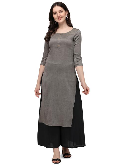 grey cotton blend straight kurta - 18205627 -  Standard Image - 0