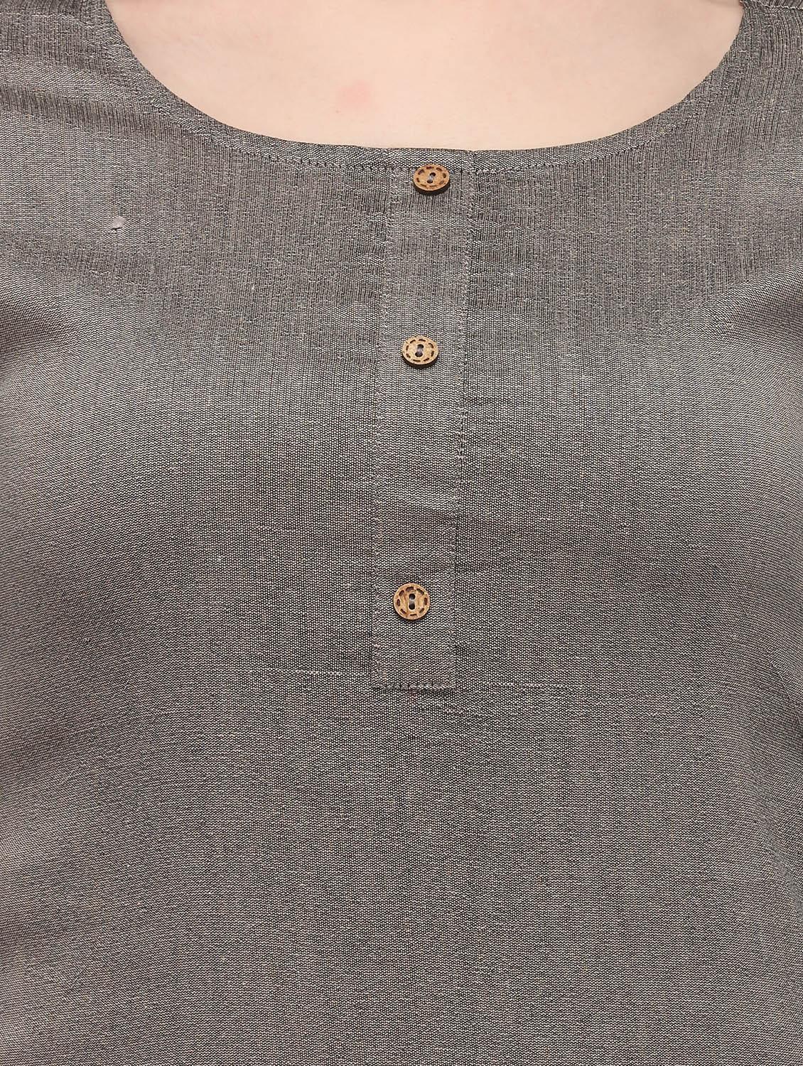 grey cotton blend straight kurta - 18205627 - Standard Image - 3