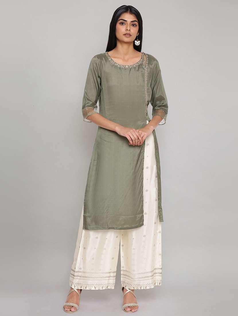 green viscose kurta pant  set