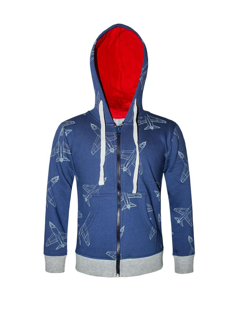 blue printed hooded sweatshirt