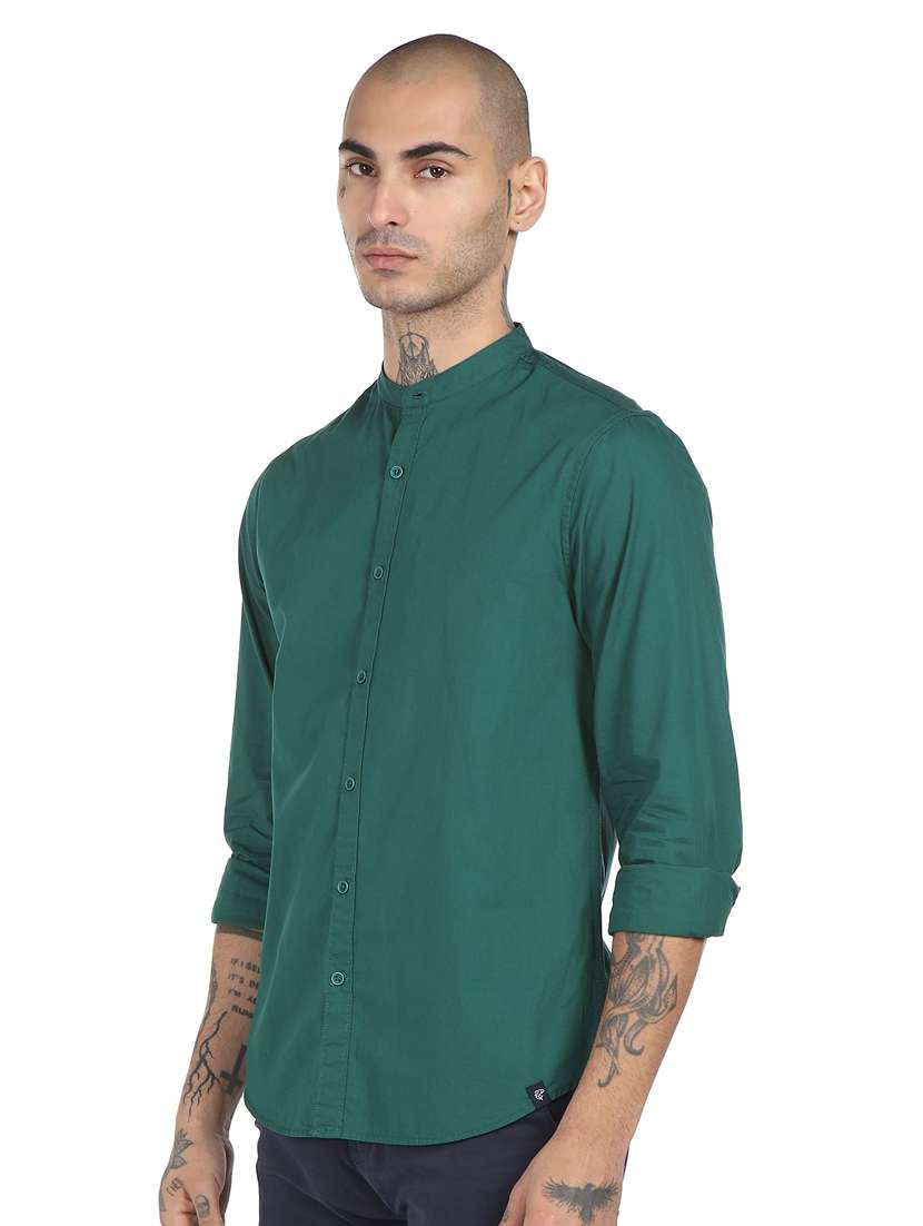 green solid casual shirt