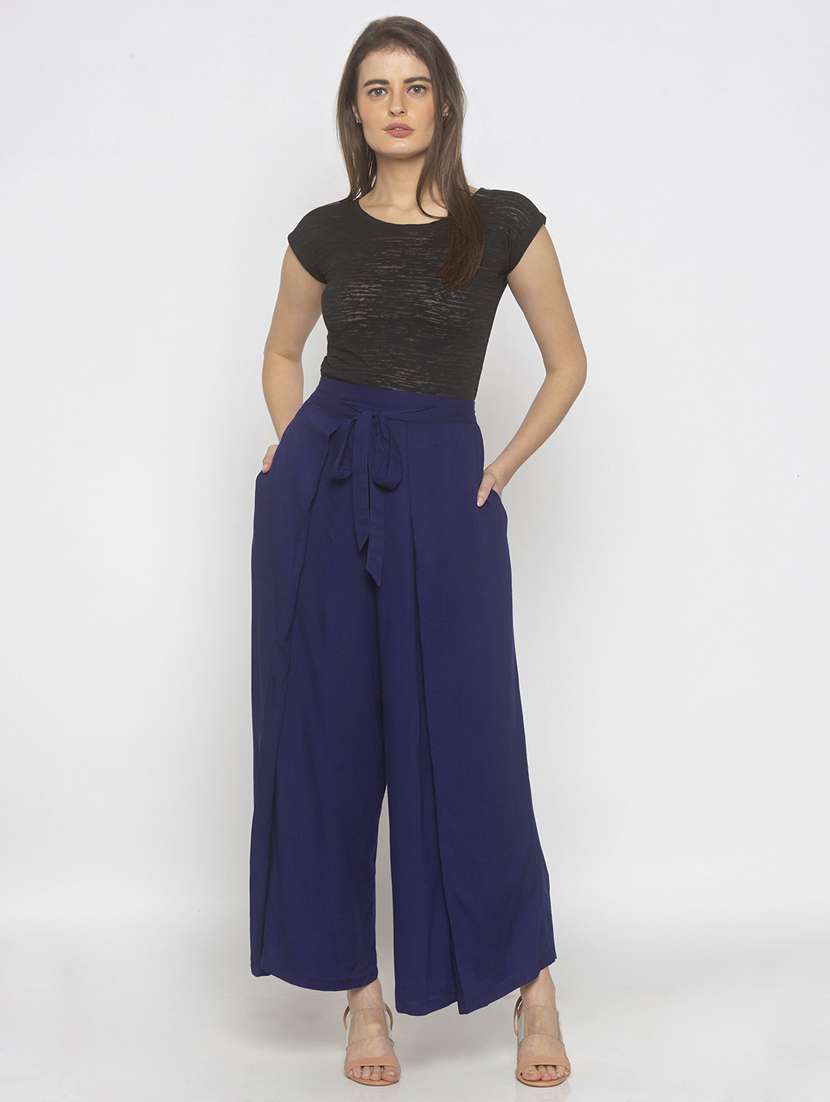 blue solid bottom wear - 18209163 - Standard Image - 3