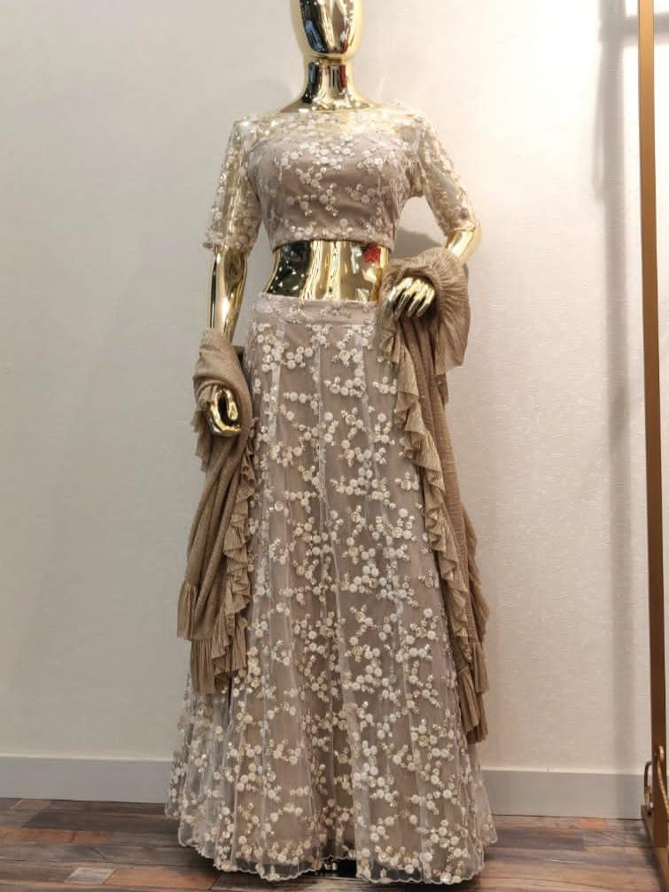 embroidered net lehenga with ruffle duppatta - 18209706 - Zoom Image - 0