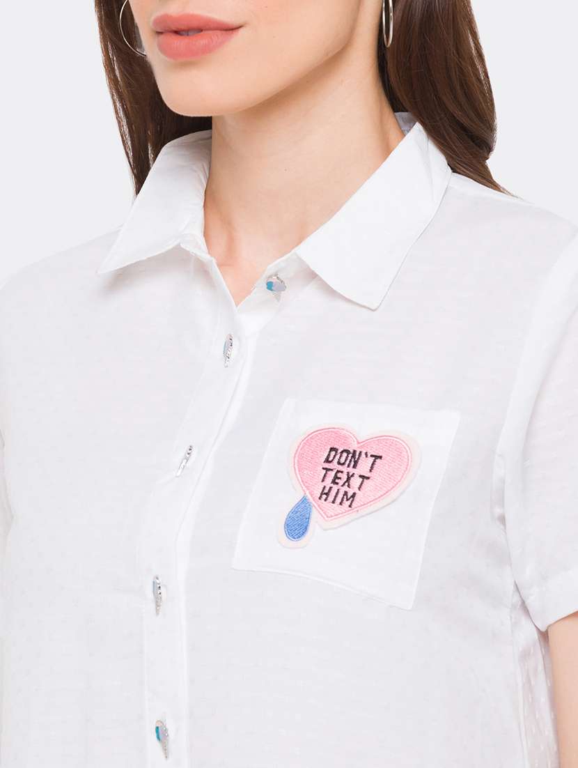 white quirky patch solid shirt - 18210237 -  Standard Image - 5