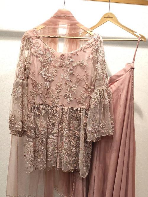 embroidered peplum kurta with palazzo - 18210371 - Standard Image - 0