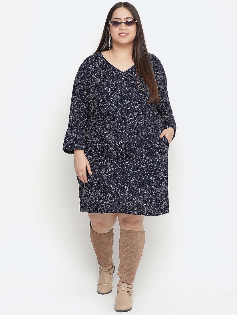 v-neck printed a-line dress - 18210677 - Standard Image - 3