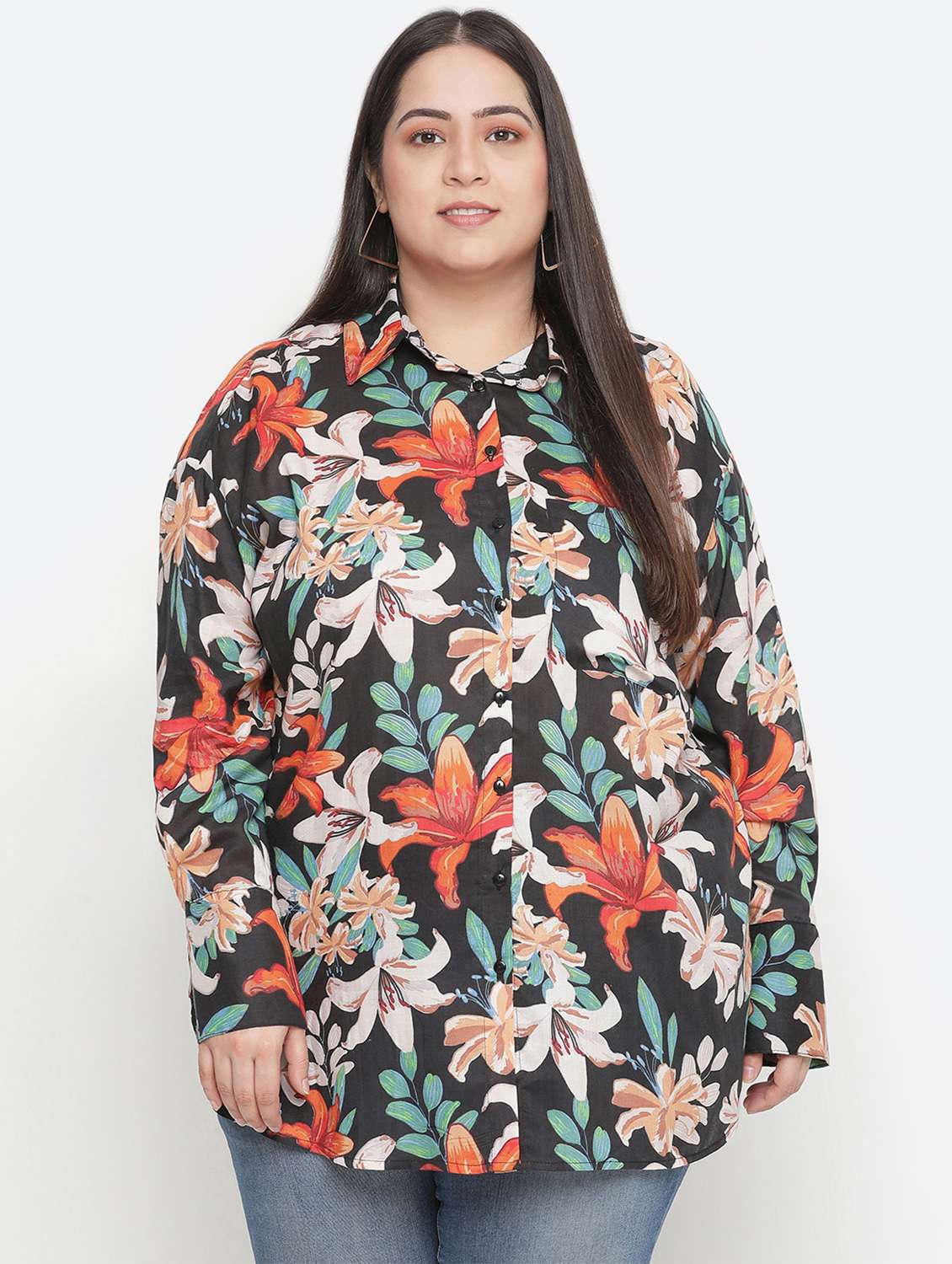 long sleeved printed plus shirt - 18210714 - Zoom Image - 0