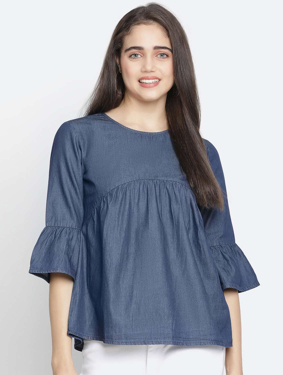 bell sleeved solid top - 18210774 - Zoom Image - 0