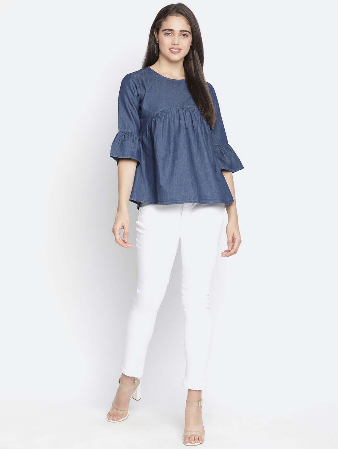 bell sleeved solid top - 18210774 - Standard Image - 3