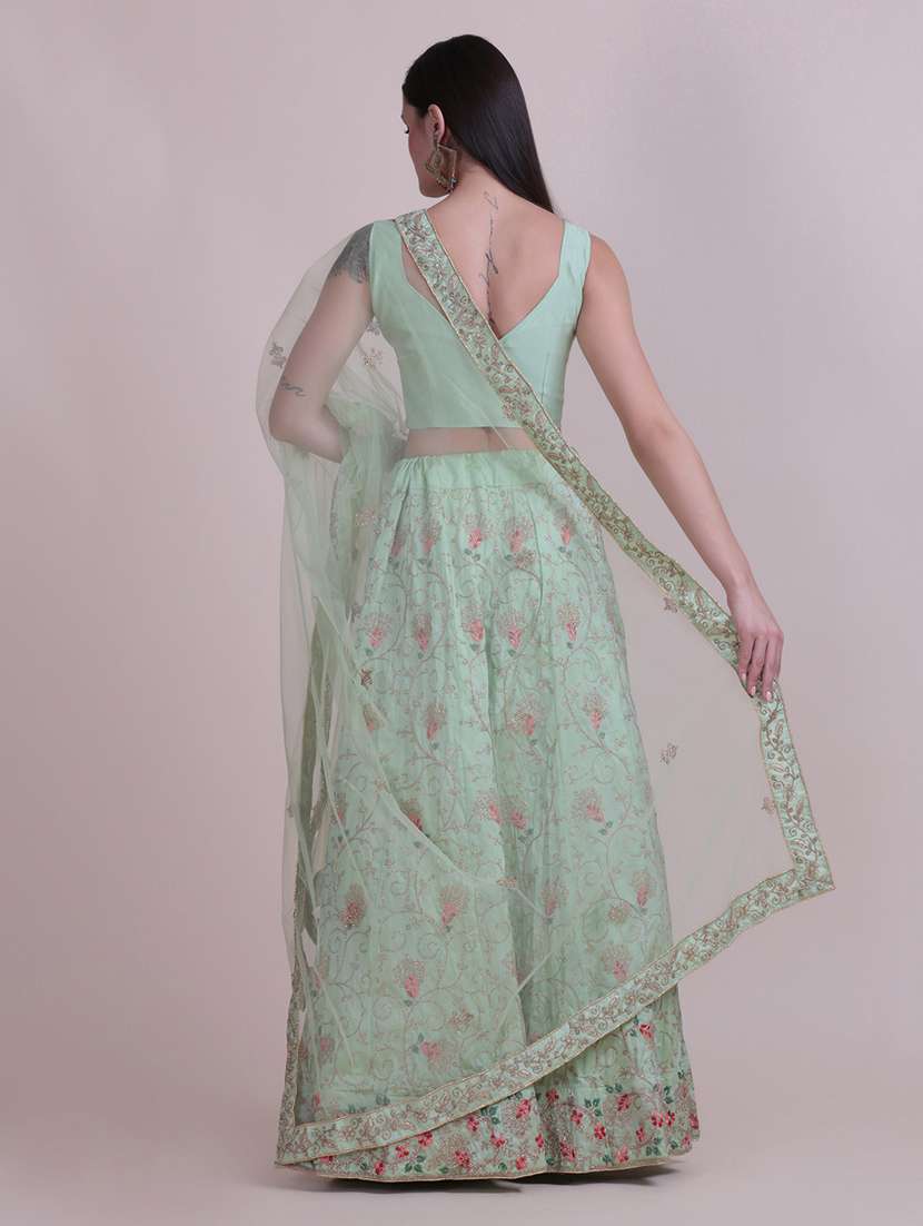neon silk flared lehenga - 18210833 - Standard Image - 3