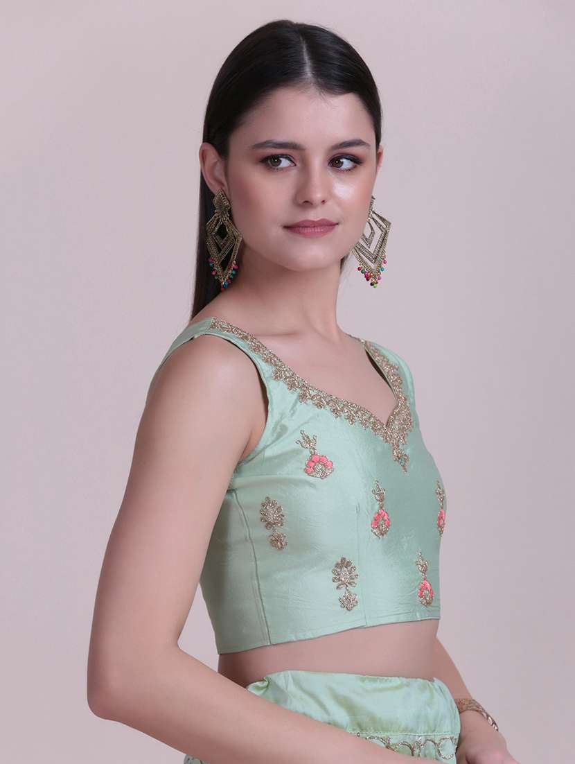 neon silk flared lehenga - 18210833 - Standard Image - 5