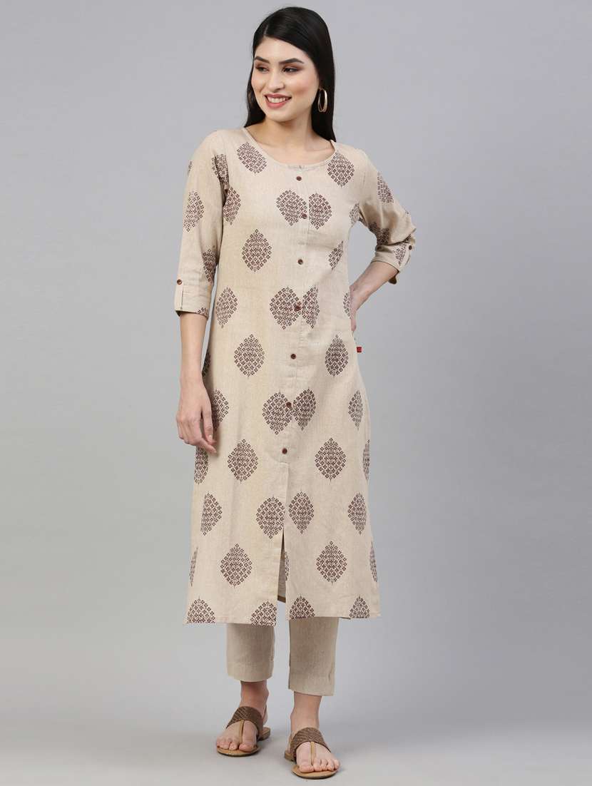 beige cotton kurta pant  set
