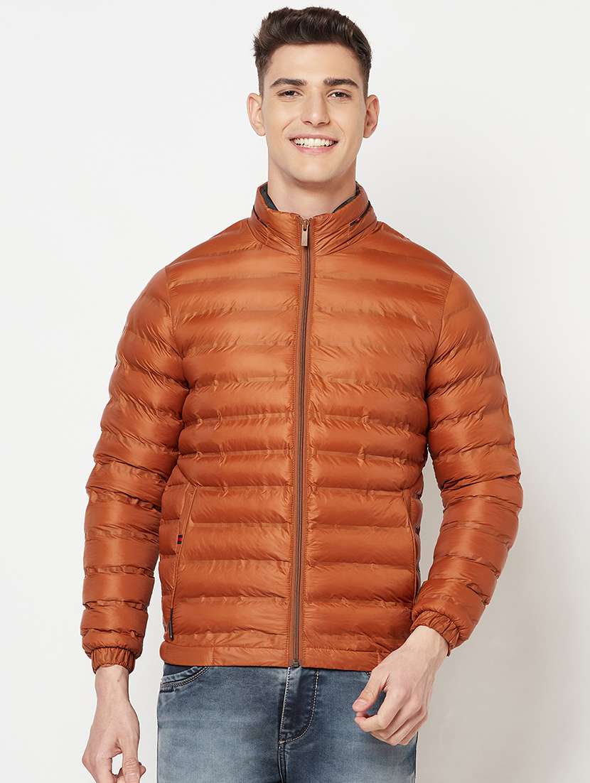 orange solid quilted jacket - 18211502 -  Zoom Image - 0