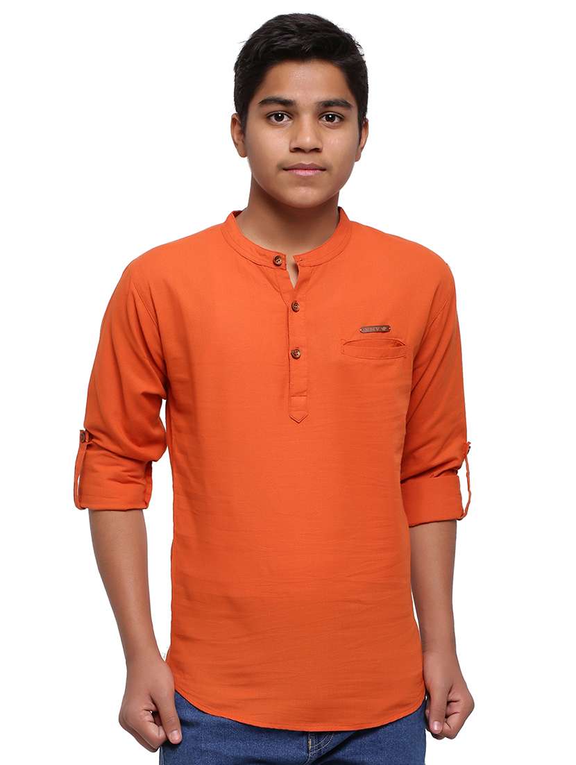 orange solid kurta 