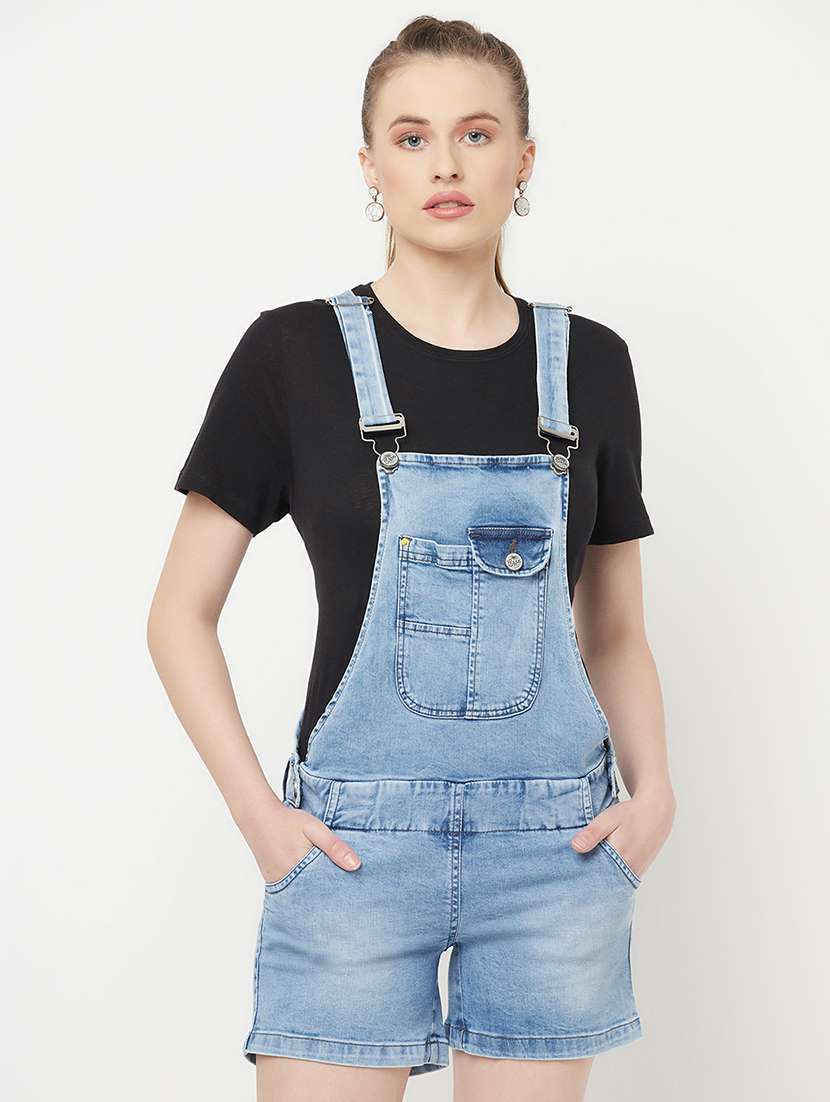blue solid dungaree jumpsuit