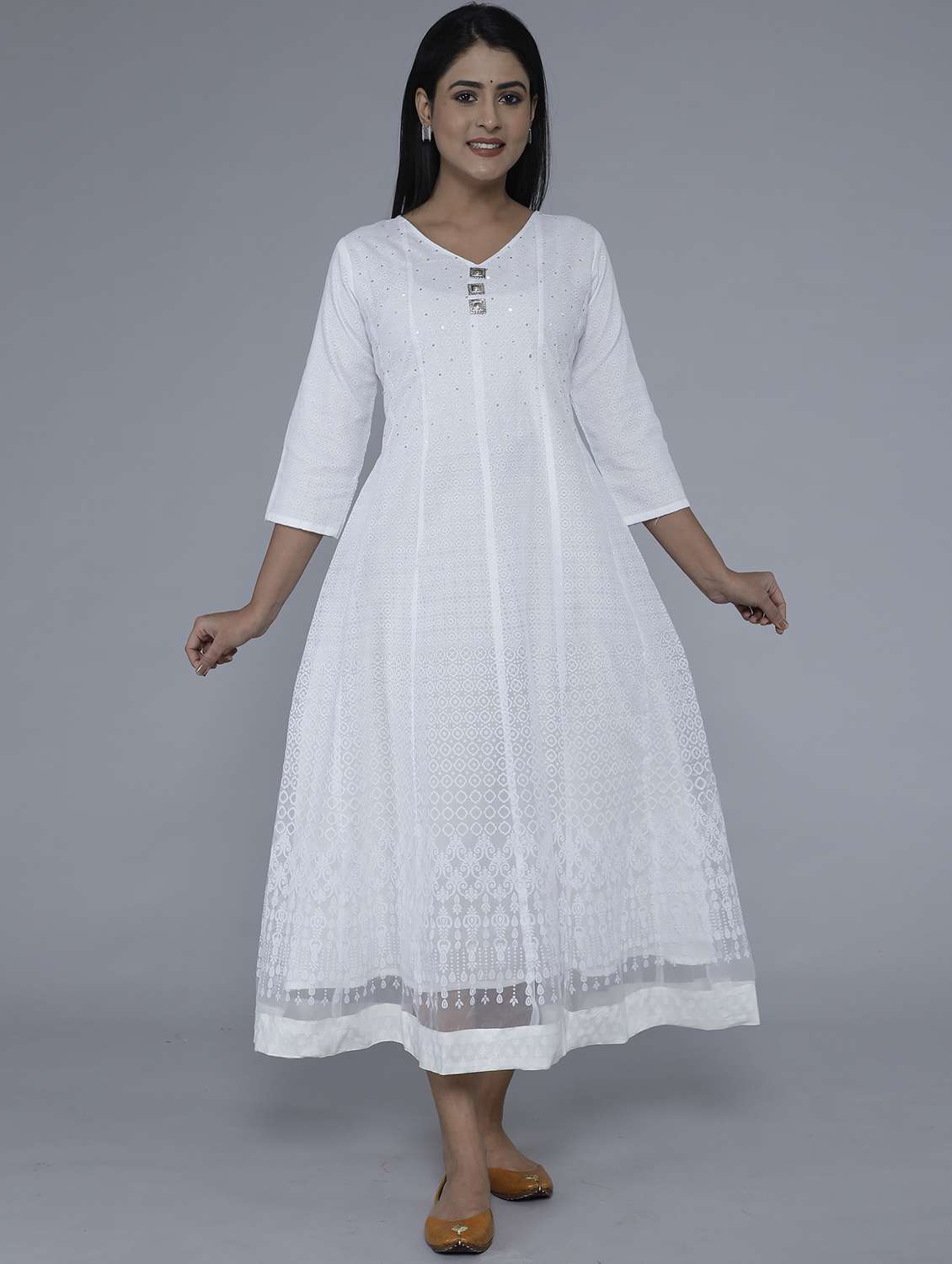 jacquard work sequined kalidar kurta 