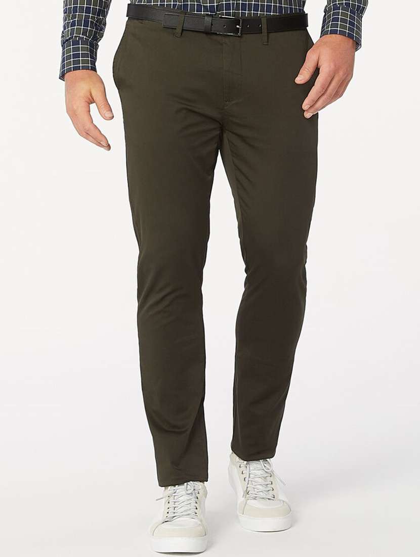 olive-green solid chinos casual trouser