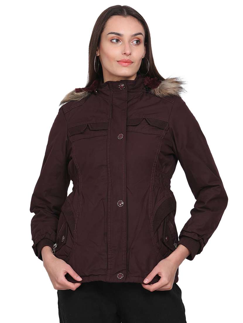 women brown solid long sleeve bomber jacket - 18212628 -  Zoom Image - 0
