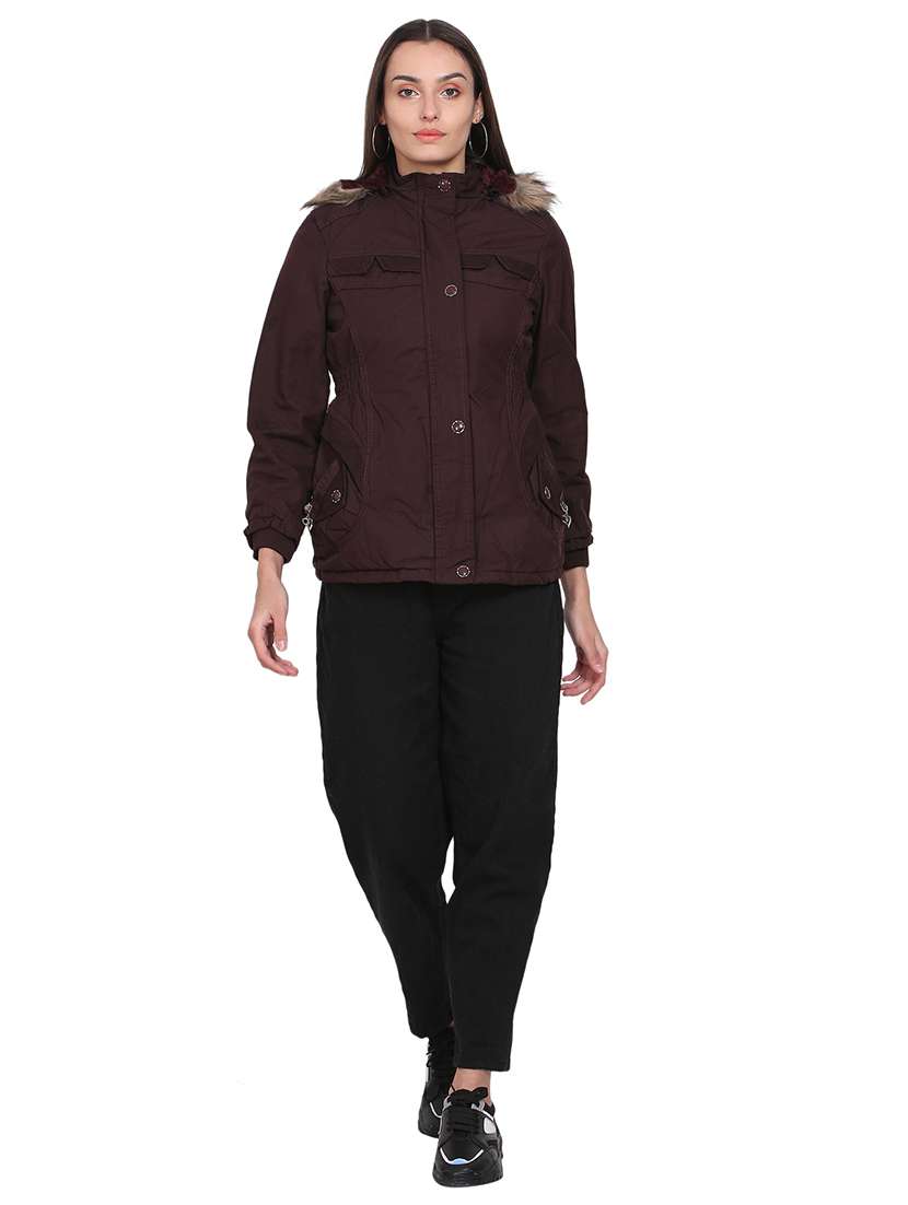 women brown solid long sleeve bomber jacket - 18212628 -  Standard Image - 3