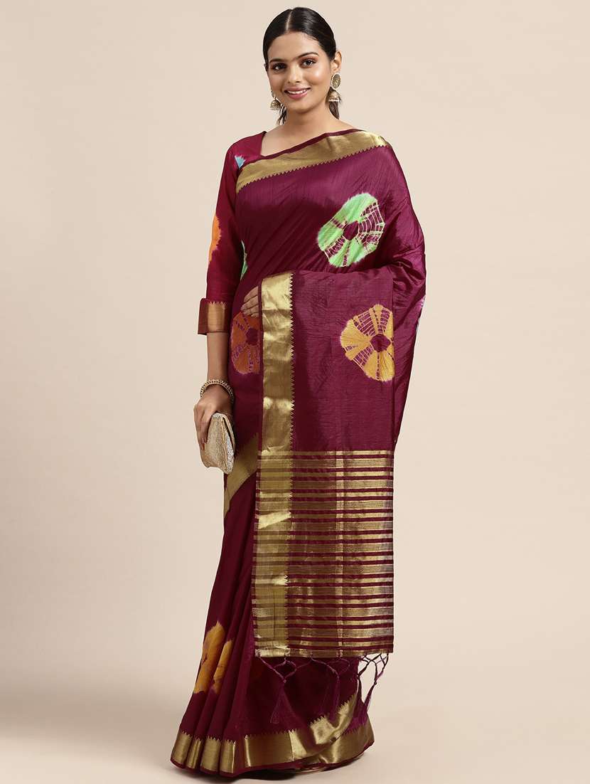 women's tie & dye magenta colored saree