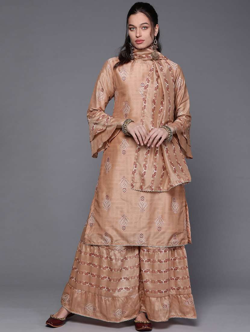 brown kurta sharara set