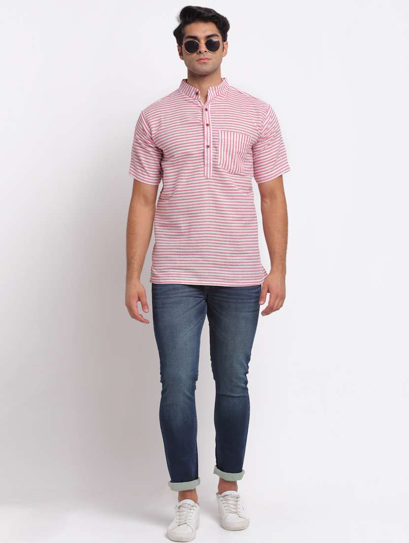 pink striped short kurtas kurta - 18212936 -  Standard Image - 3