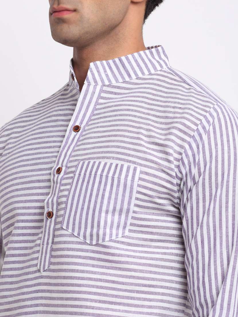 Grey Striped Long Kurtas Kurta - 18212937 -  Standard Image - 3
