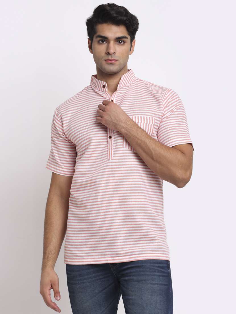pink striped short kurtas kurta - 18212940 -  Zoom Image - 0