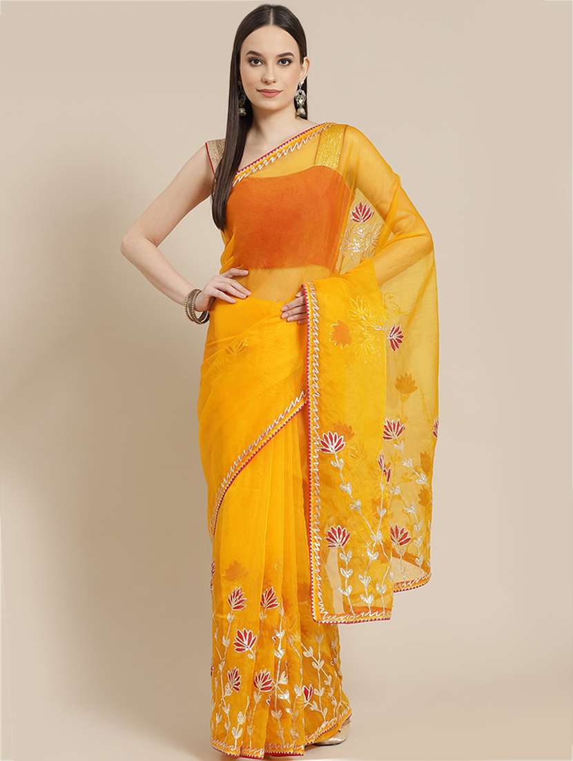 mustard organza saree with blouse