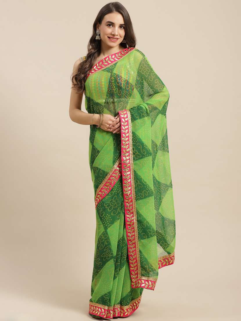 women's bandhani green colored saree with blouse