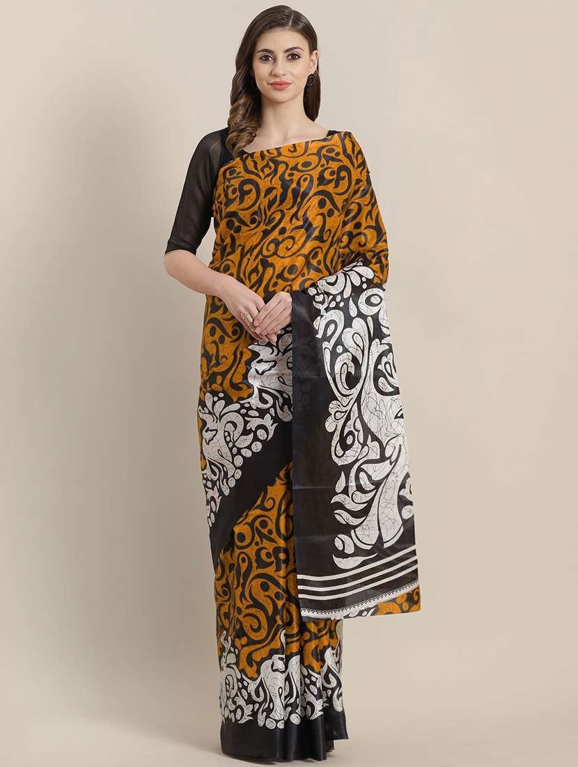 mustard silk blend tussar saree with blouse