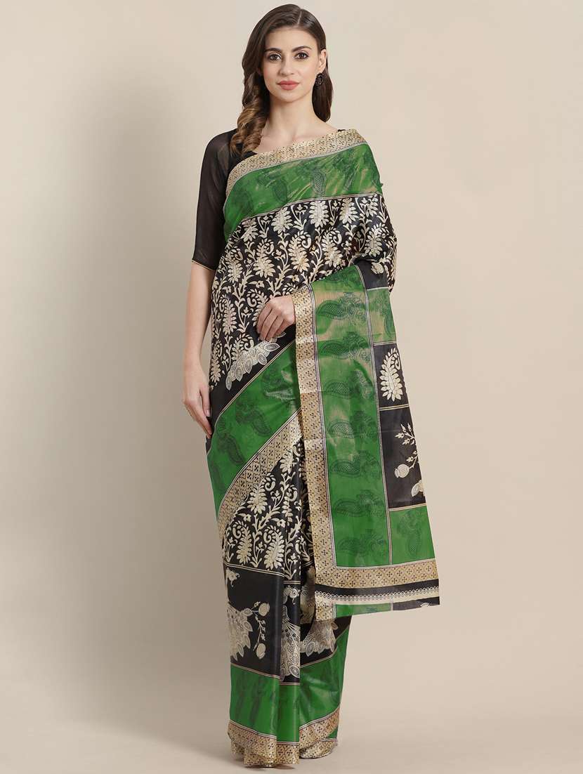 women's paisley black colored saree with blouse