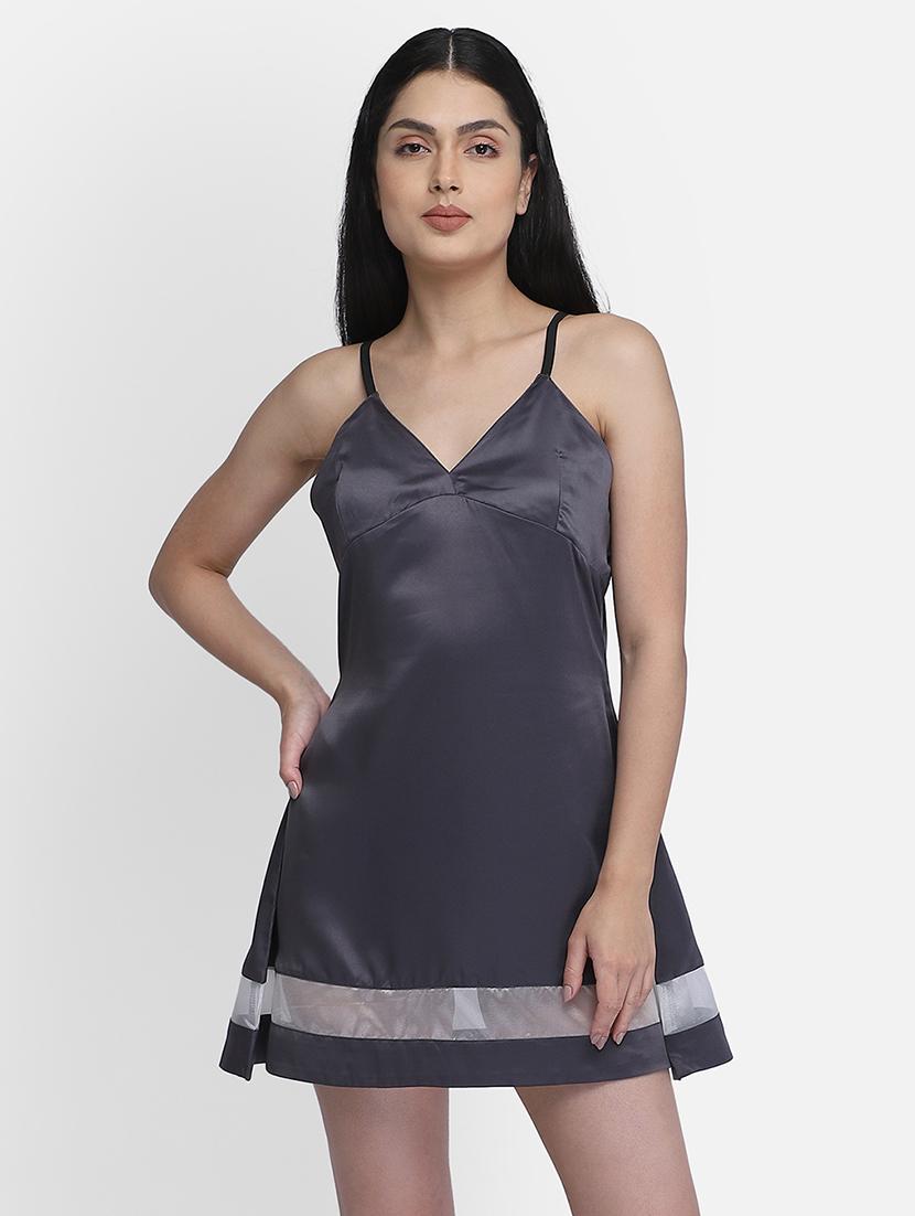 grey solid babydoll