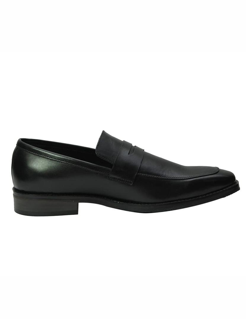 black leather slip on loafers