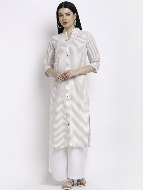 mandarin neck stripe straight kurta - 18213817 - Standard Image - 0