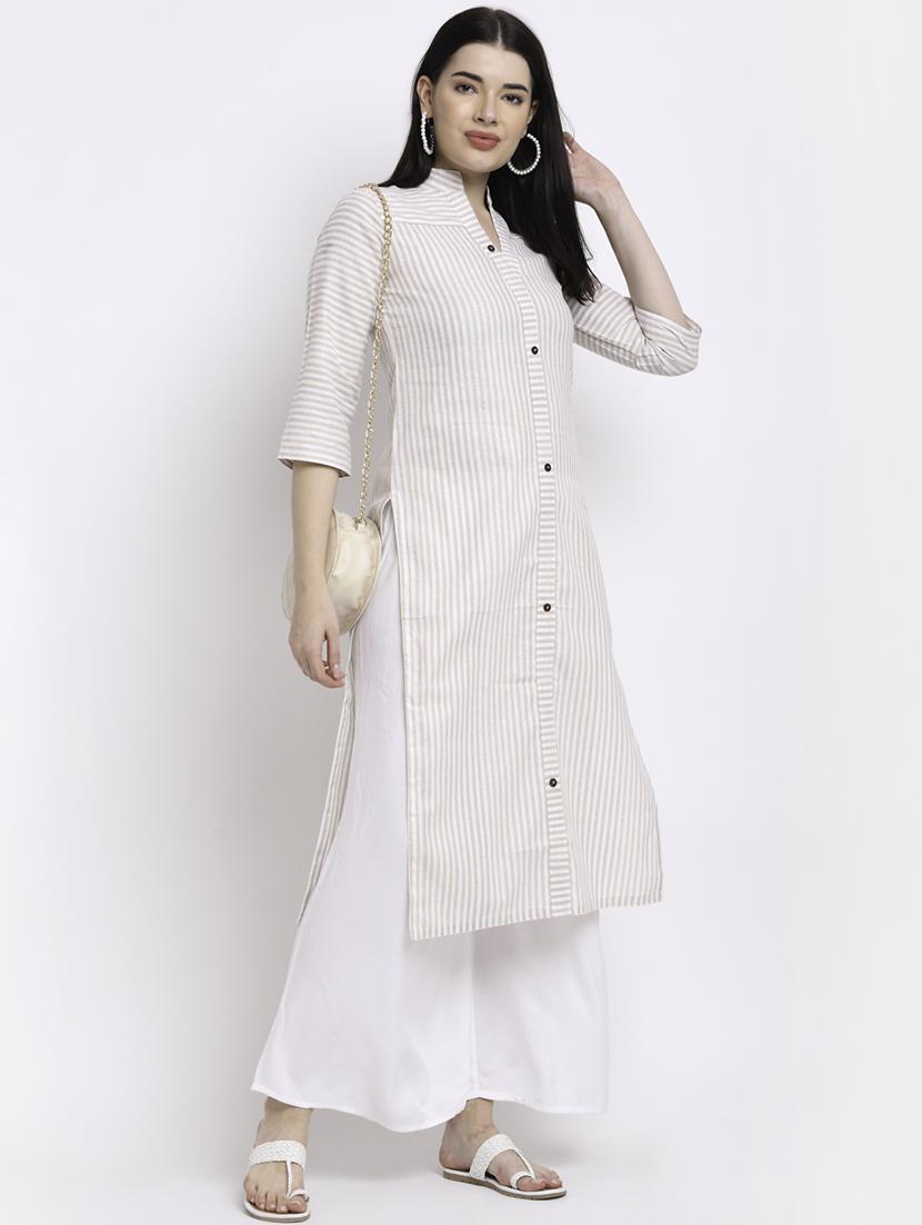 mandarin neck stripe straight kurta - 18213817 - Standard Image - 3