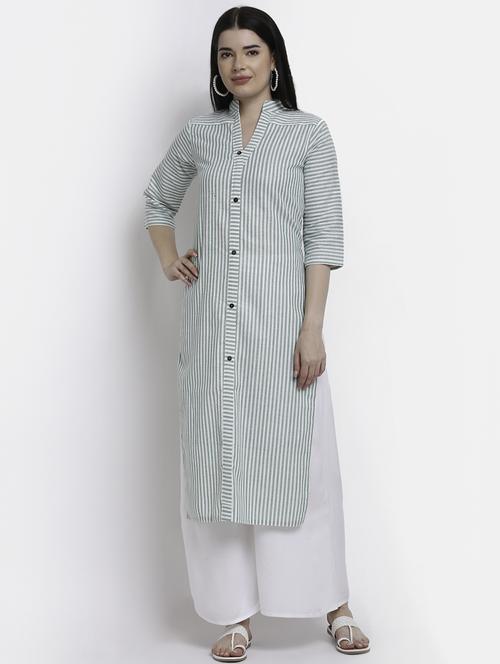 green stripe straight kurta - 18213818 - Standard Image - 0