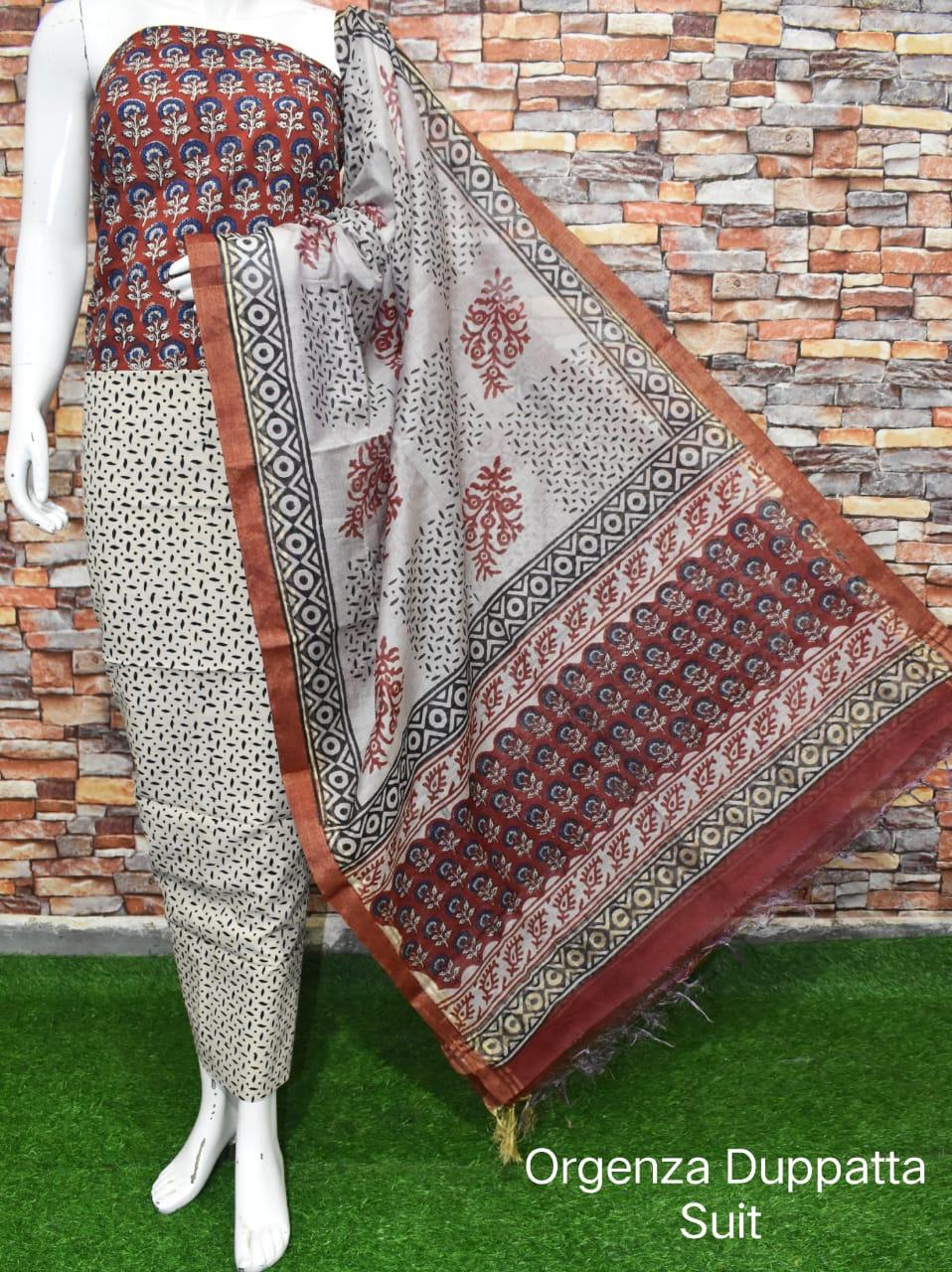 cotton suit with organza dupatta  - 18214087 -  Zoom Image - 0