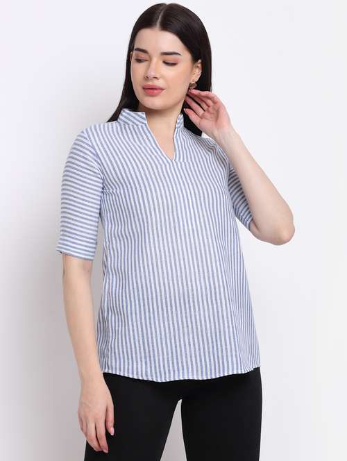 women's straight mandarin neck top - 18214111 -  Standard Image - 0