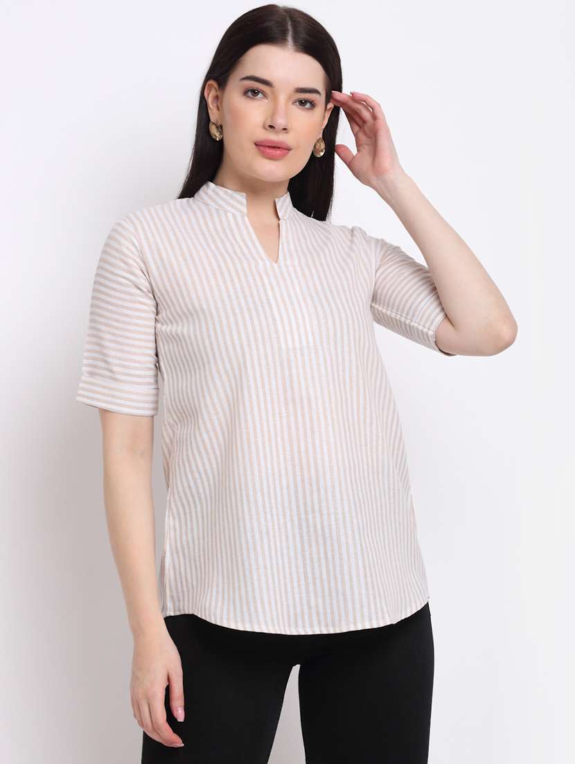 women's straight mandarin neck top