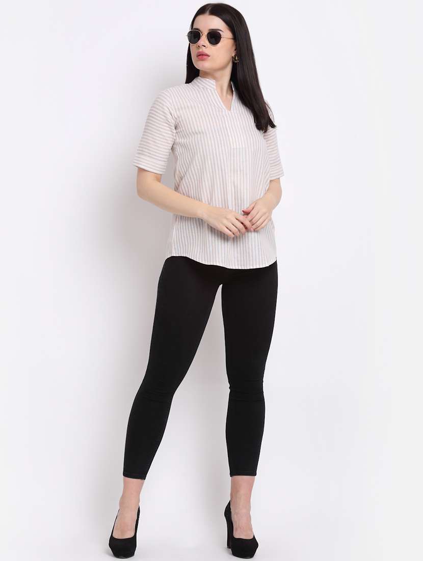 women's straight mandarin neck top - 18214112 -  Standard Image - 3