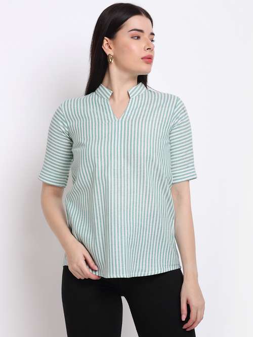 women's straight mandarin neck top - 18214113 -  Standard Image - 0
